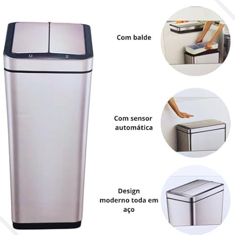 Lixeira Automática 50 Litros Inox Com Sensor Ecofly