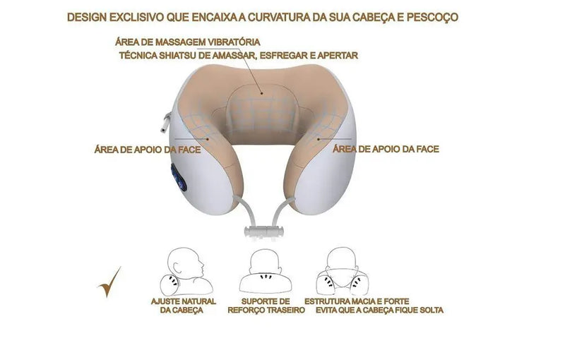 Massageador de Pescoço U-Shaped com Dupla Função