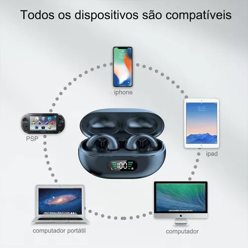 Fone de Ouvido Bluetooth Sem Fio Clipe de Orelha