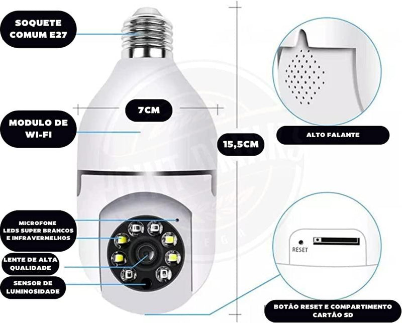 Câmera de Vigilância Inteligente Smart Wi-Fi Bulbo E27 Bivolt